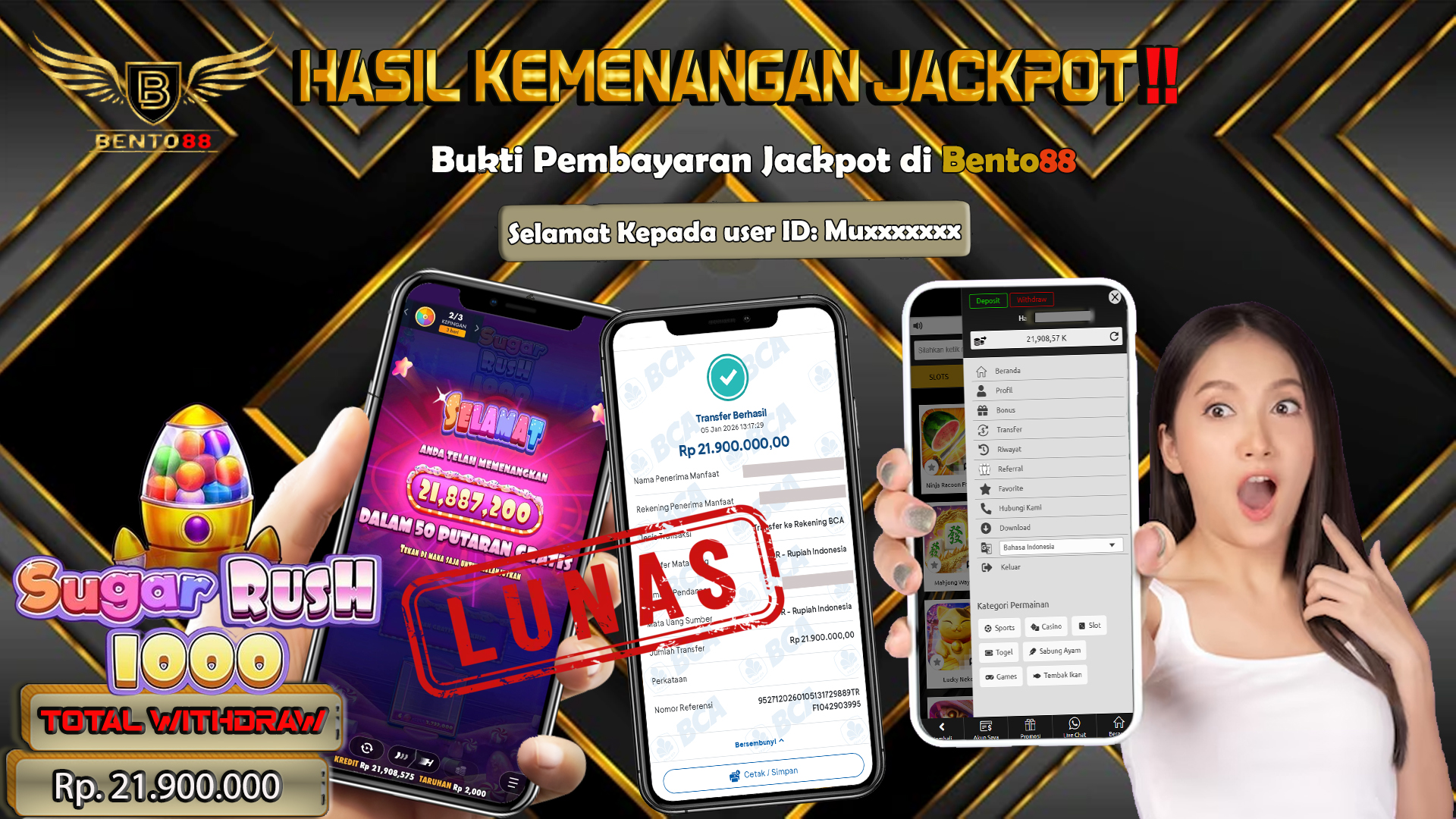 BENTO88 Jackpot Slot Rp 21,900,000 ~ Lunas