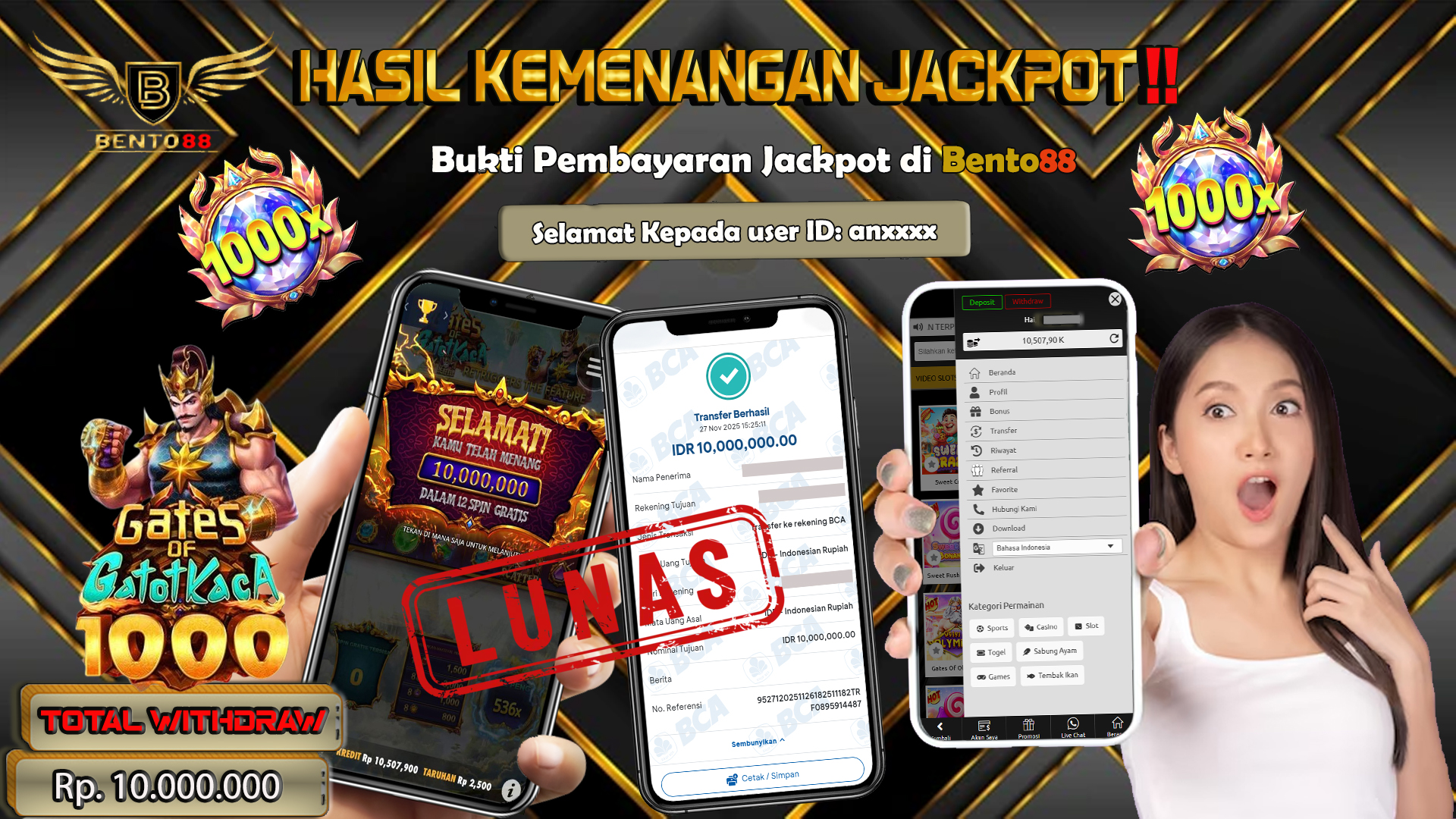 BENTO88 Jackpot Slot Rp 10,000,000 ~ Lunas