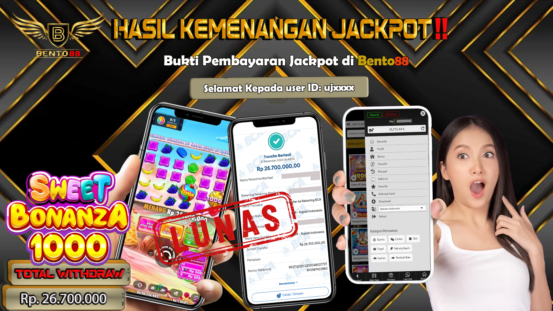 BENTO88 Jackpot Slot Rp 26,700,000 ~ Lunas