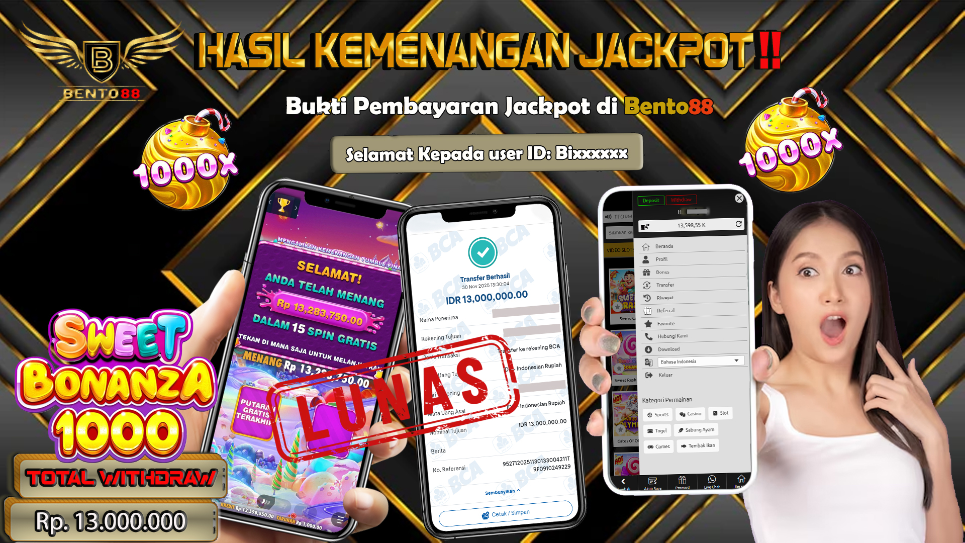 BENTO88 Jackpot Slot Rp 13,000,000 ~ Lunas