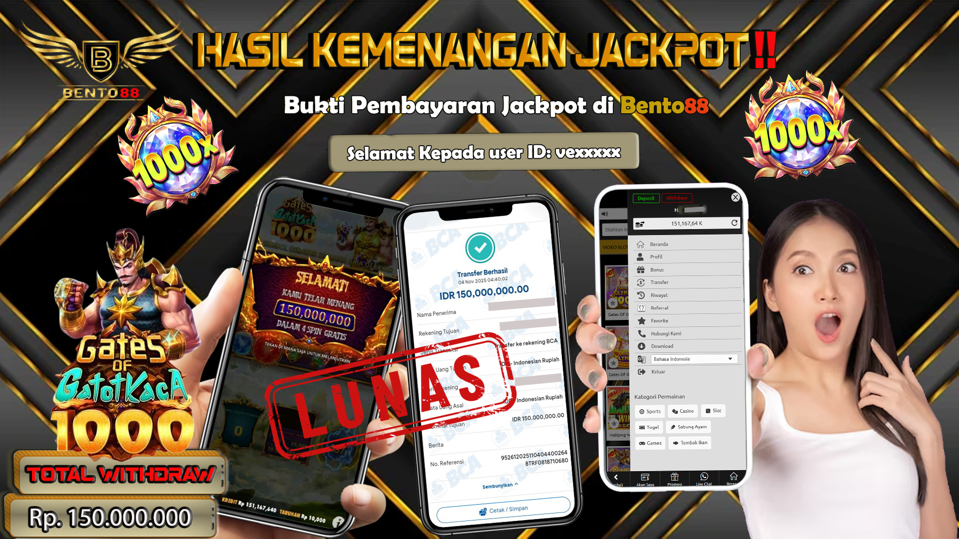 BENTO88 Jackpot Slot Rp 150,000,000 ~ Lunas