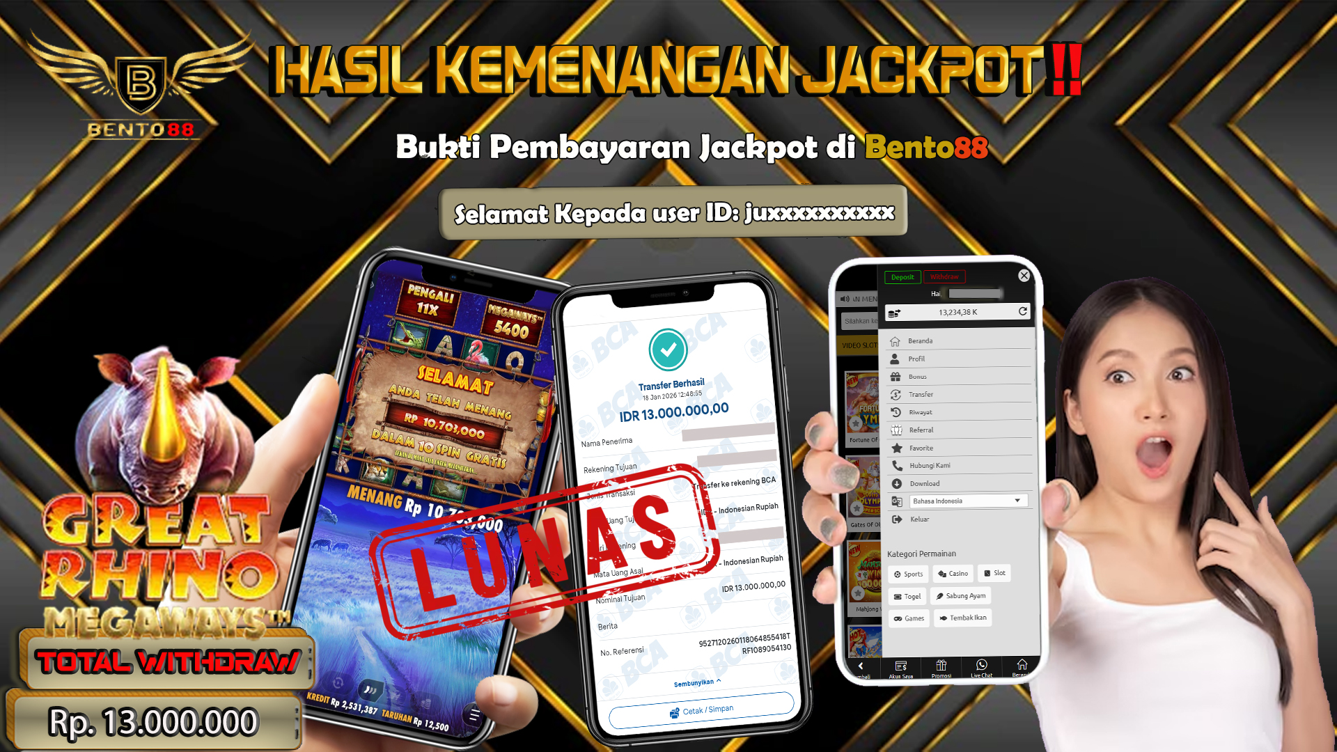 BENTO88 Jackpot Slot Rp 13,000,000 ~ Lunas