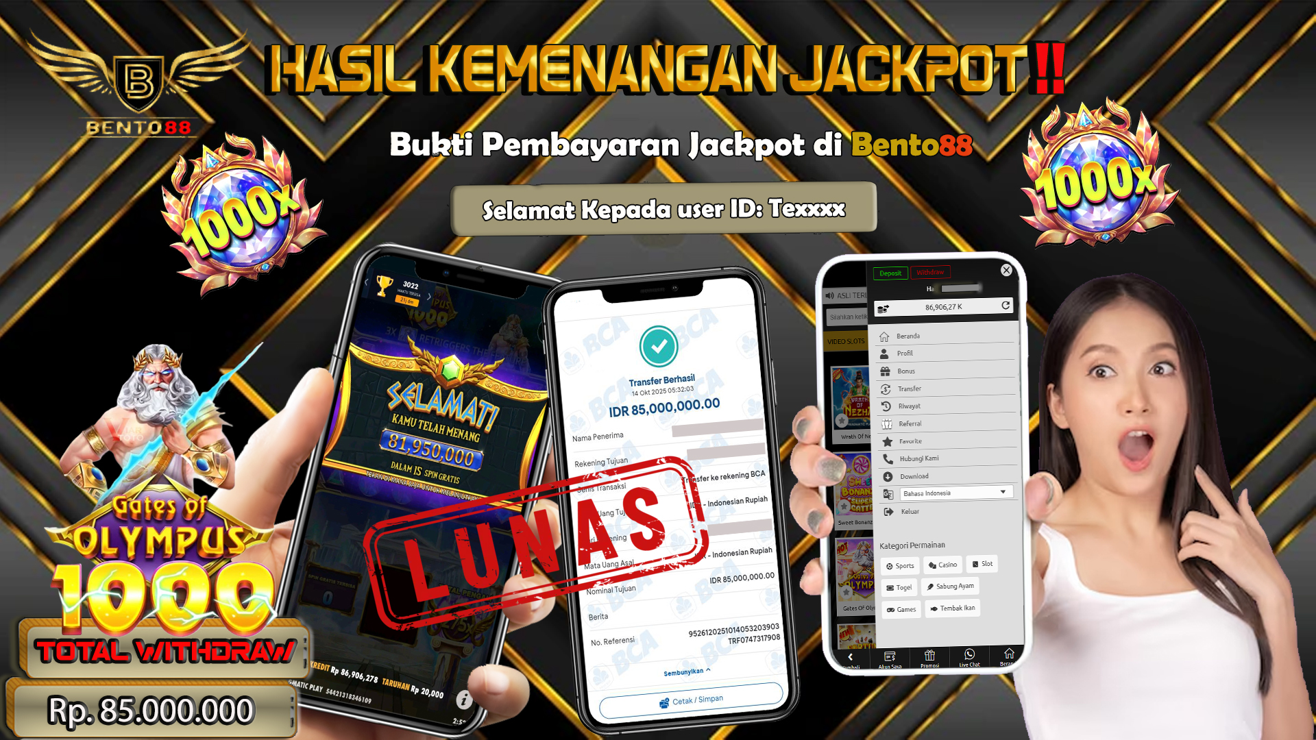BENTO88 Jackpot Slot Rp 85,000,000 ~ Lunas